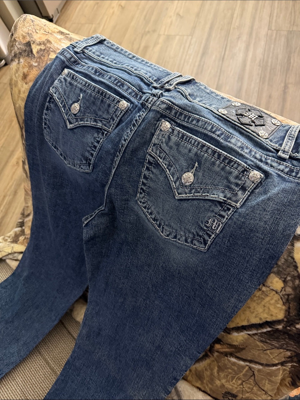 Miss Me Women's Dark Blue Boot Cut Jeans with Embellished Back Pockets